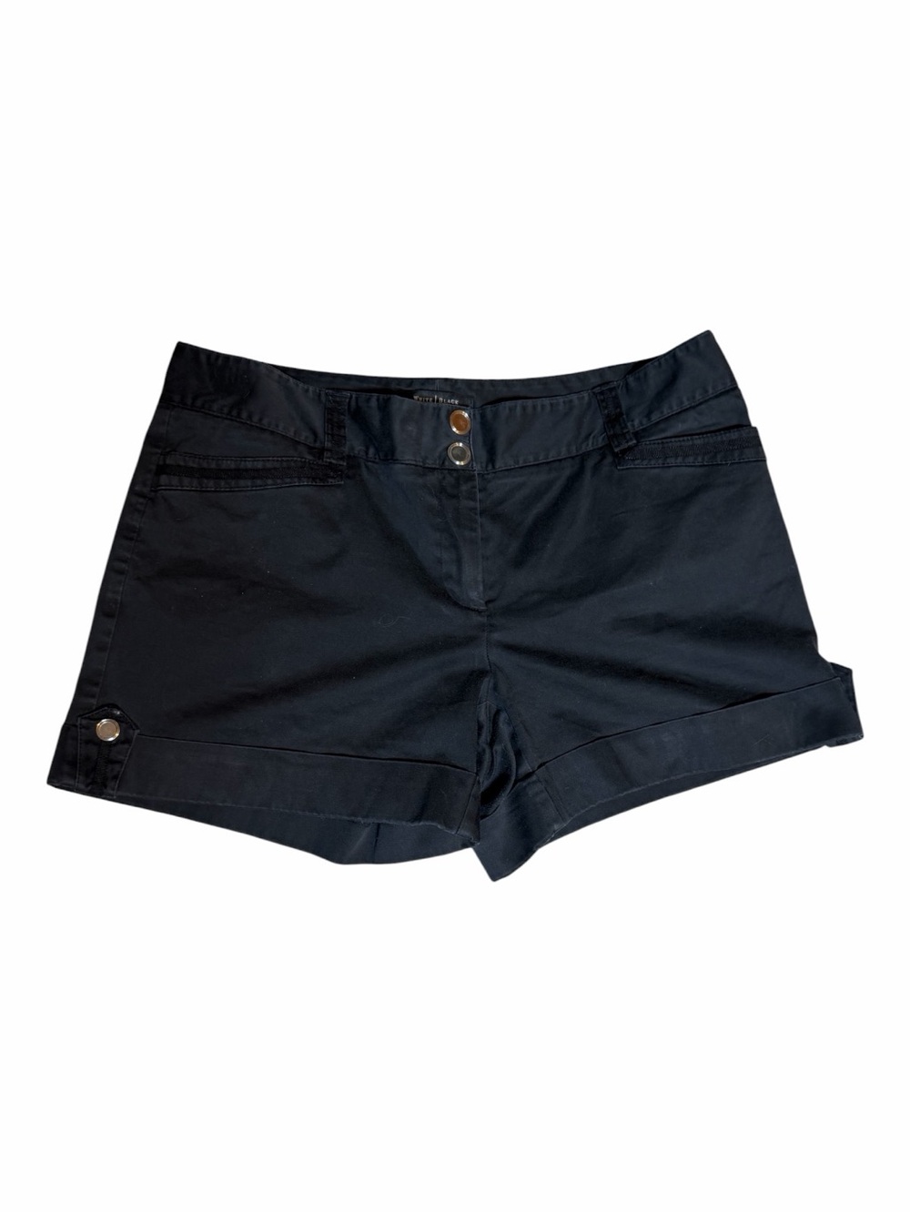 White House Black Market Chino Shorts Black Button Cuffed Pockets Women Size 10
